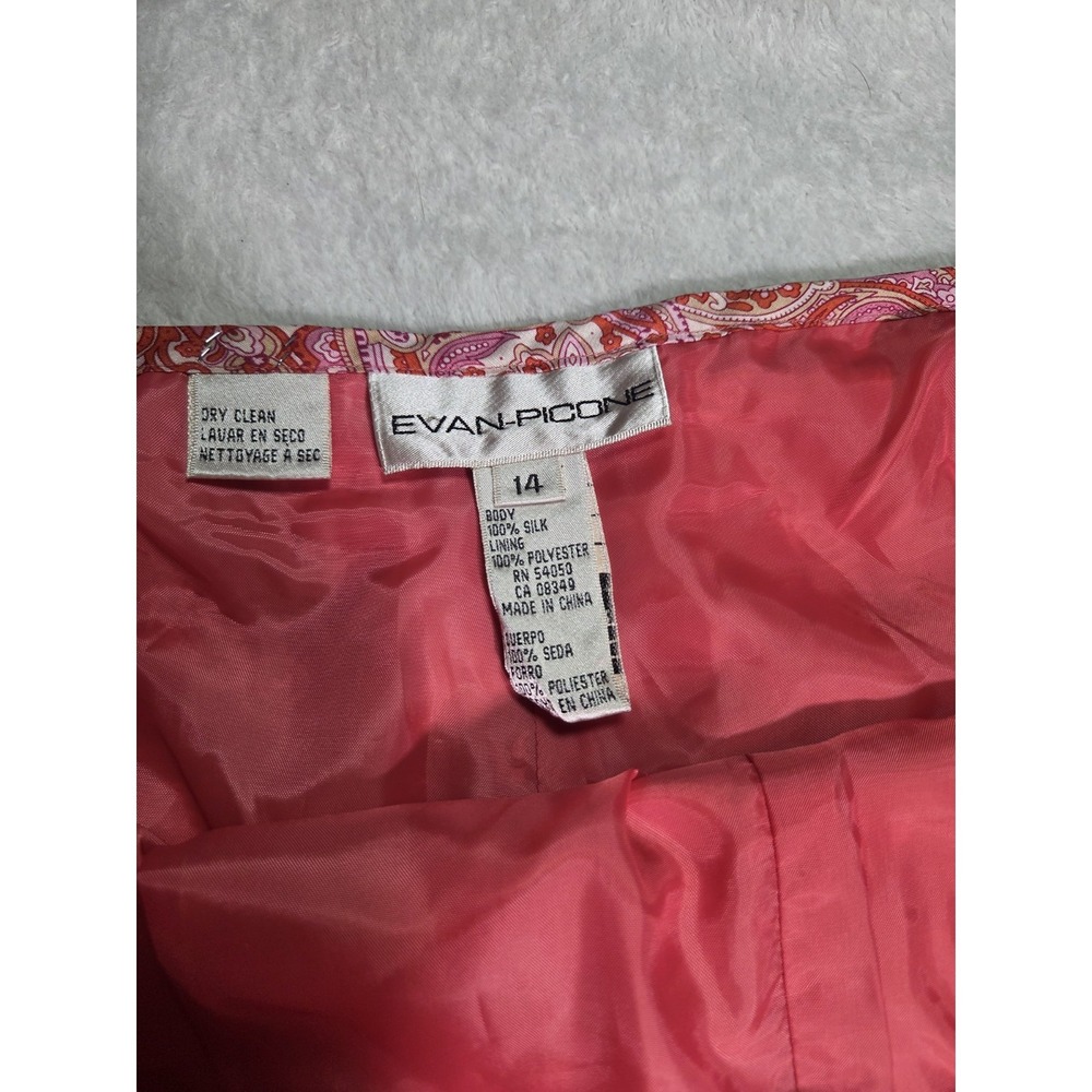 Evan Picone Womens 14 100% Silk Paisley Pants Pink Coral Lined Ankle Trouser - Picture 4 of 8